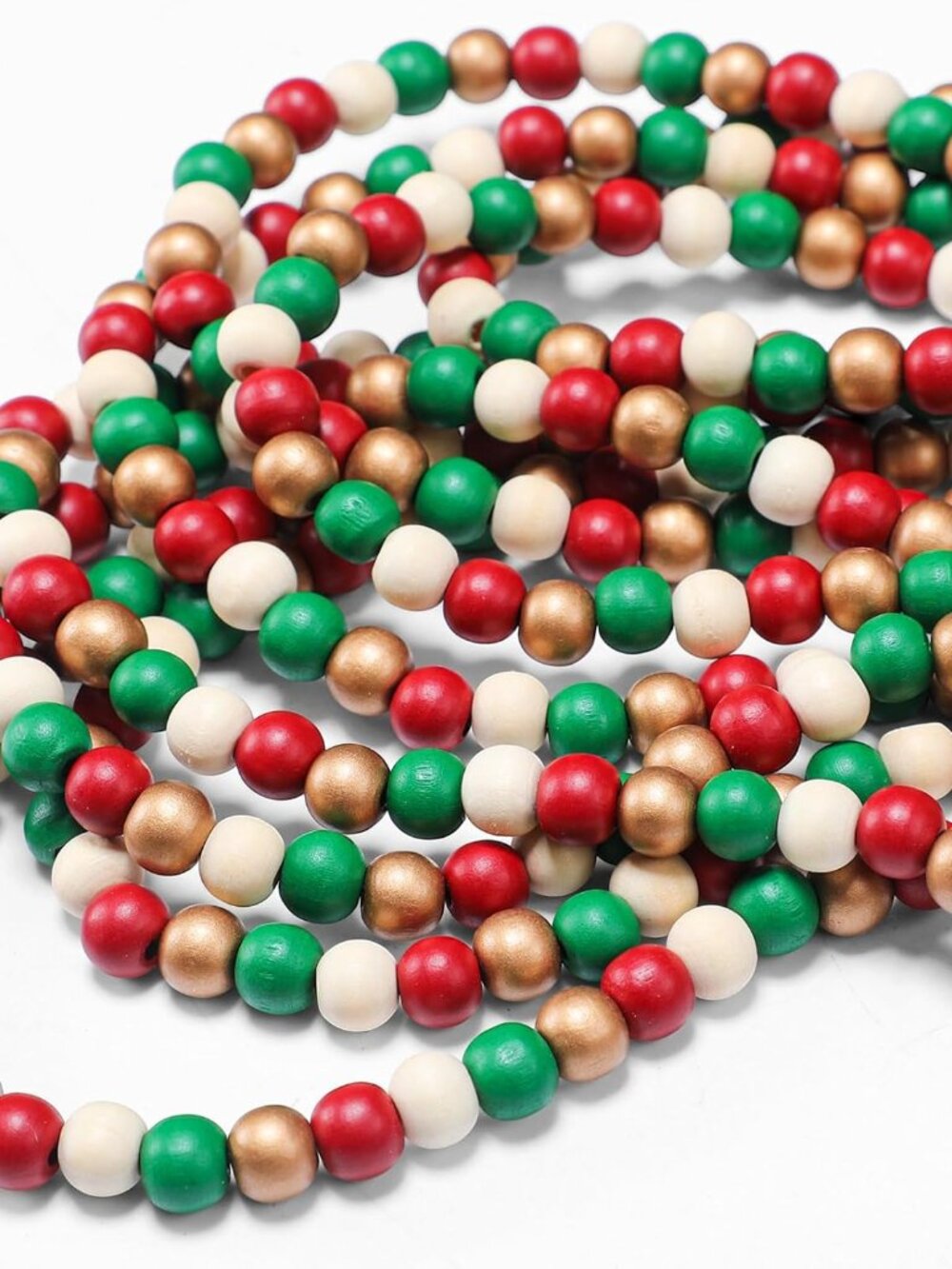 16 Feet Wood Bead Garland Christmas Tree, Classic Color